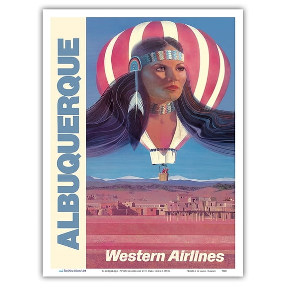 Albuquerque New Mexico - Balloon Festival - Western Airlines - Vintage Airline Travel Poster by E. Carl Leick c.1970s - Master Art Print (Unframed) 9in x 12in