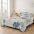 thumbnail image 2 of King Quilt Set 96''x106'', Blue Beige Coastal Bedspread Coverlet with 2 Pillow Shams, Summer Beach Starfish Coral Nautical Rustic Breathable All Season Quilt Bedding for Bedroom/Guest Room, 2 of 9