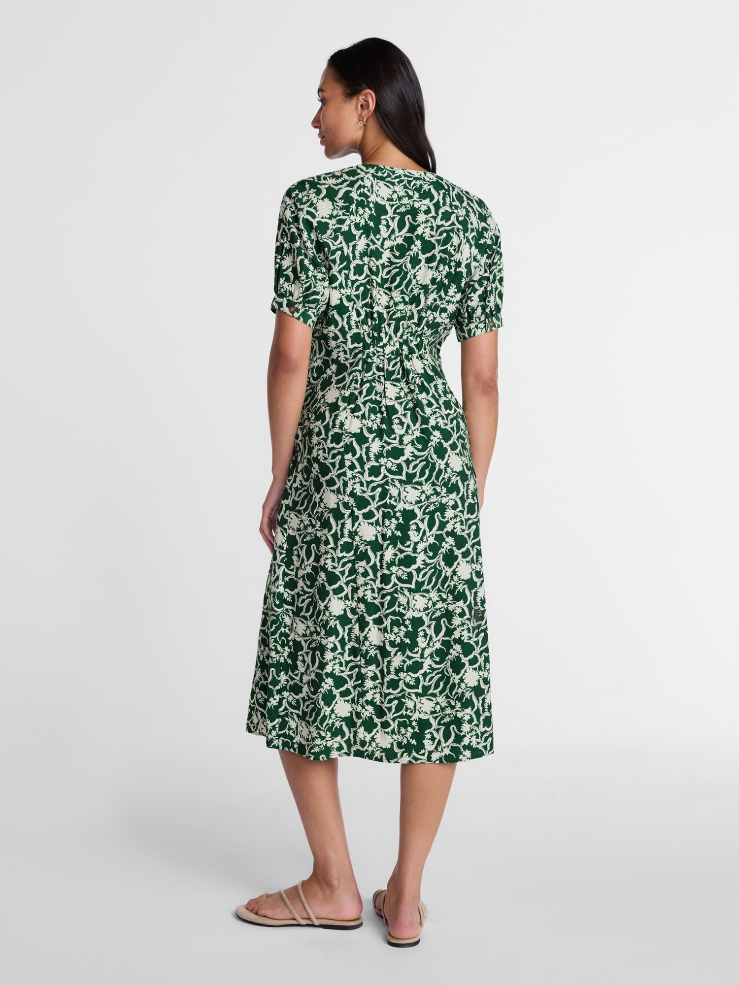 Time and Tru Women's Pleated Midi Shirtdress, Sizes XS-XXXL