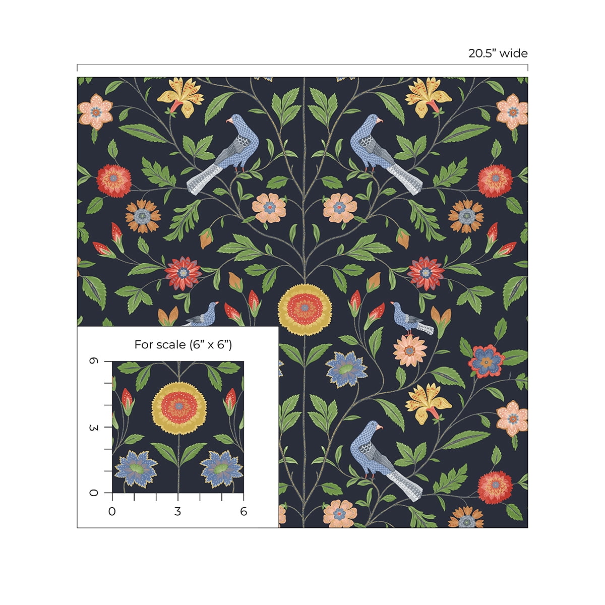 NextWall  Bird Toile Peel and Stick Wallpaper 20.5 in. W x 18 ft. L - Midnight Blue
