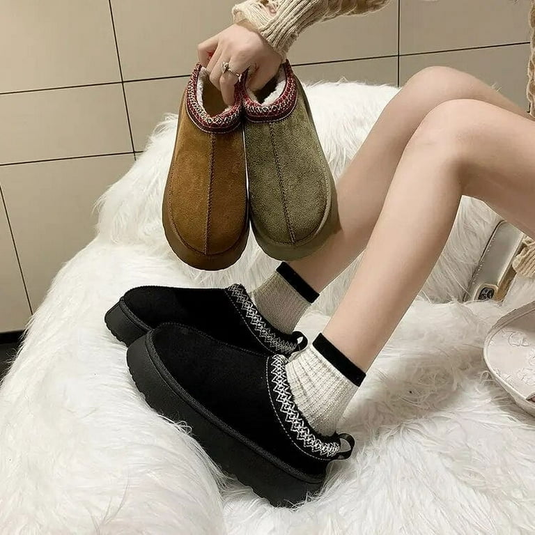 Snow Boots Women Winter Fur Short Plush Warm Flats Slippers Platform Shoes Flip Flops Botas