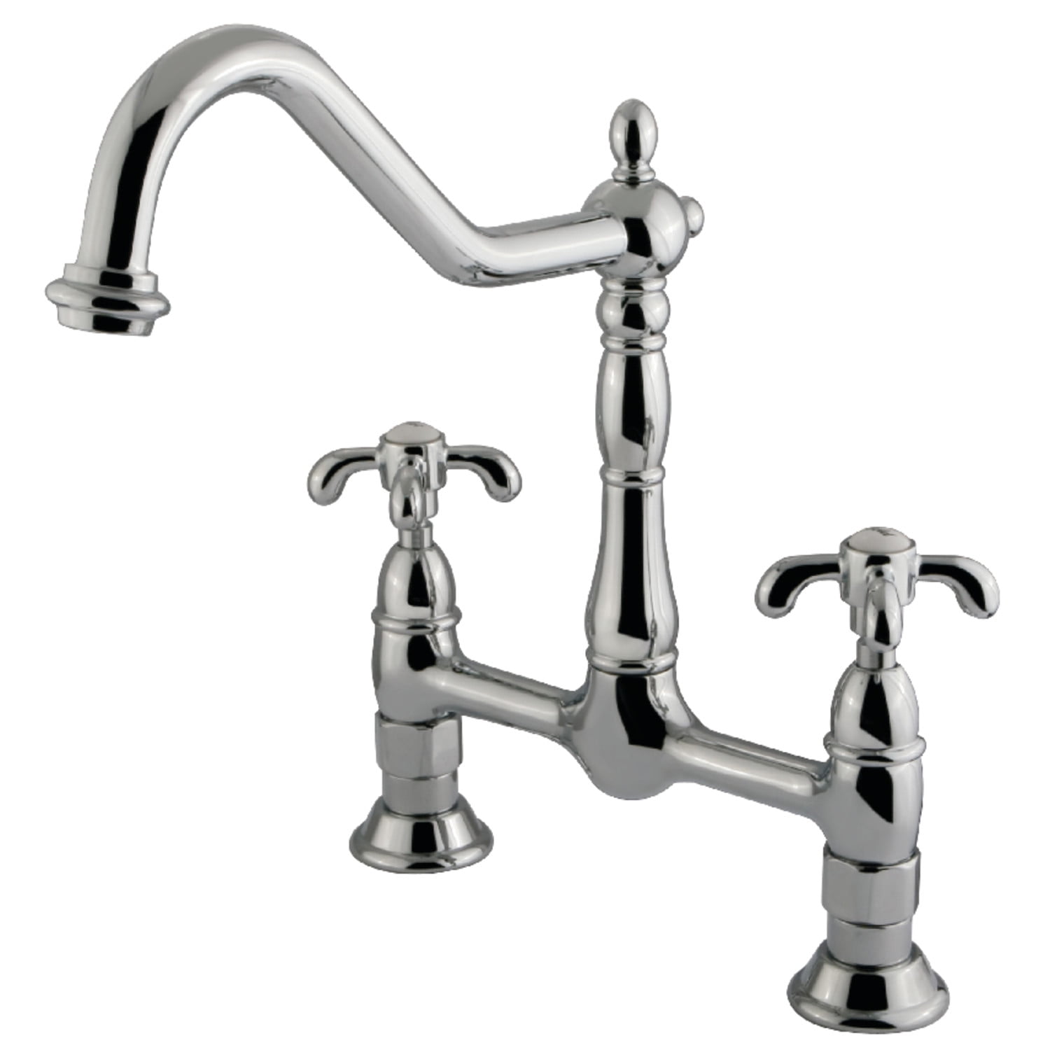 Kingston Brass KS1171TX French Country Bridge Kitchen Faucet, Polished