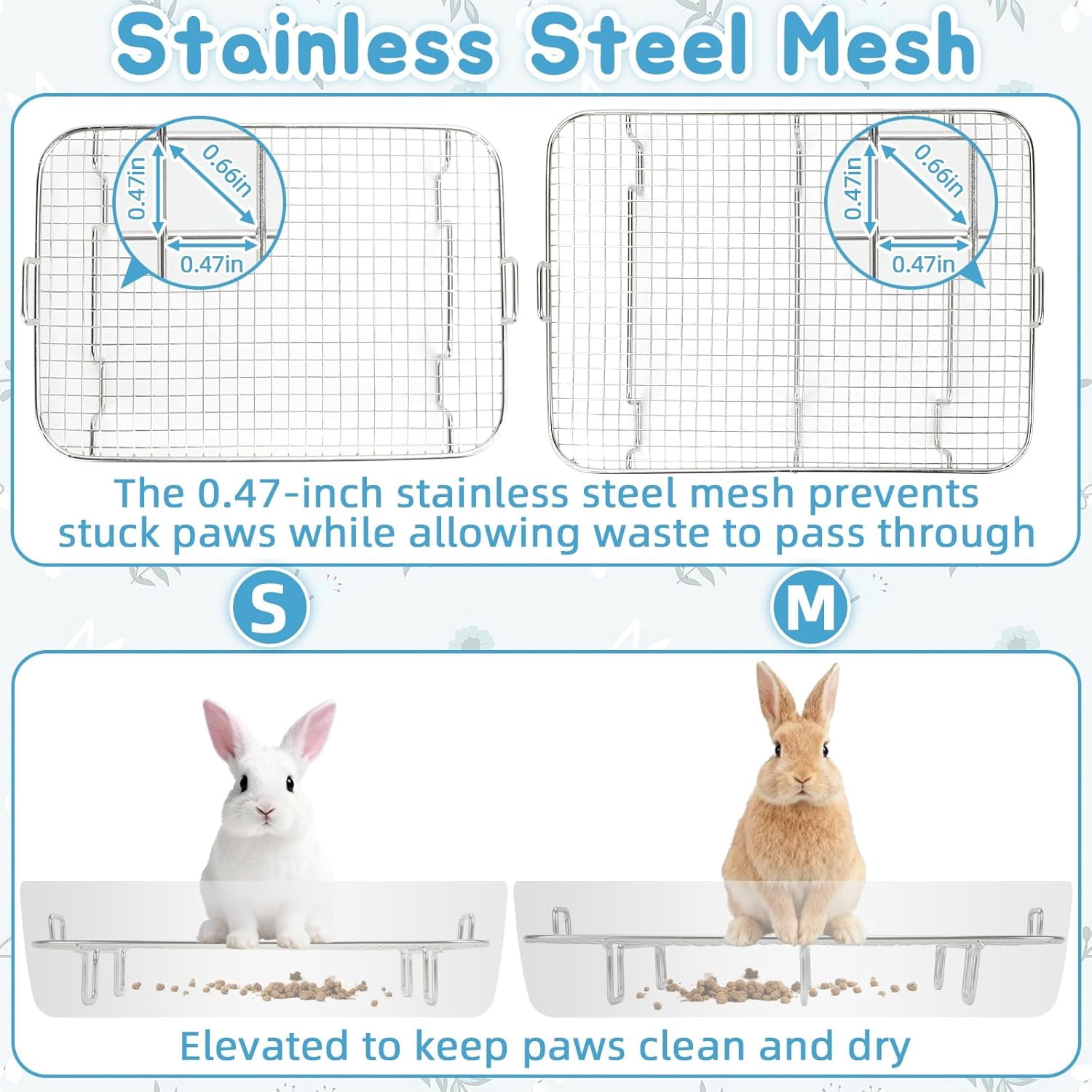 Large Stainless Steel Rabbit Litter Box with Sifting Tray, Steel Grids Bunny Litter Box, Rabbit Potty Pan for Adult Guinea Pigs, Chinchillas, Ferrets, Squirrels, Easy to Clean, Odor Control