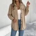 thumbnail image 2 of IWRICH Women's Corduroy Shacket Blouses Button down Shirts Pocket Long Sleeves Tops Jacket Coats Khaki S, 2 of 5