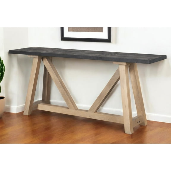 HomeRoots 605659 70 in. Black & Brown Solid Wood Trestle Console Table