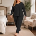 thumbnail image 6 of Xaqiouau Women Fleece Lined Pajama Set Warm Thermal Underwear Long Sleeve Top and Pants Plus Size Winter Lounge Sleepwear, 6 of 9