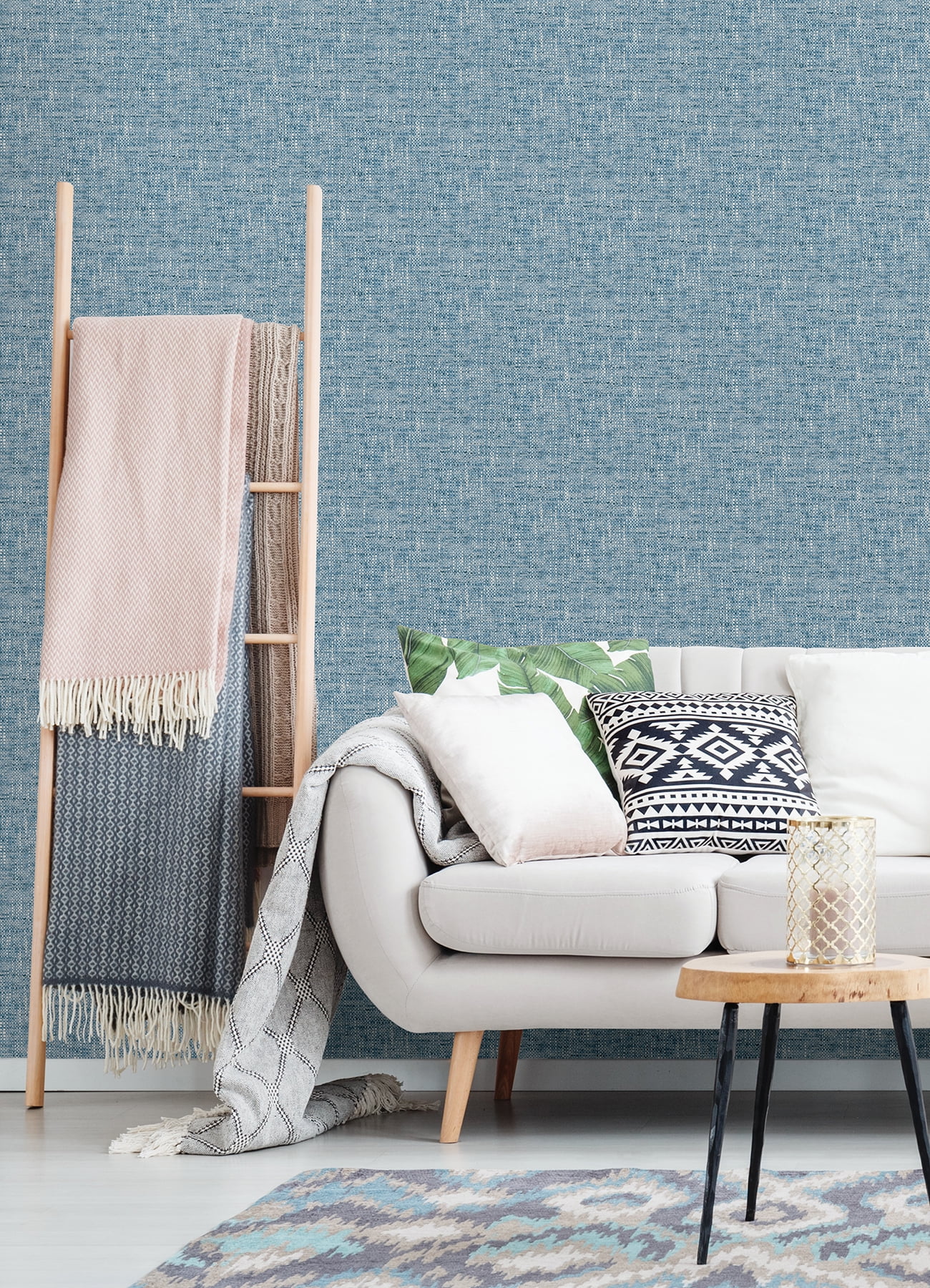 NuWallpaper Navy Poplin Texture Raised Ink Vinyl Peel And Stick Wallpaper, 216-in by 20.5-in, 30.75 sq. ft.