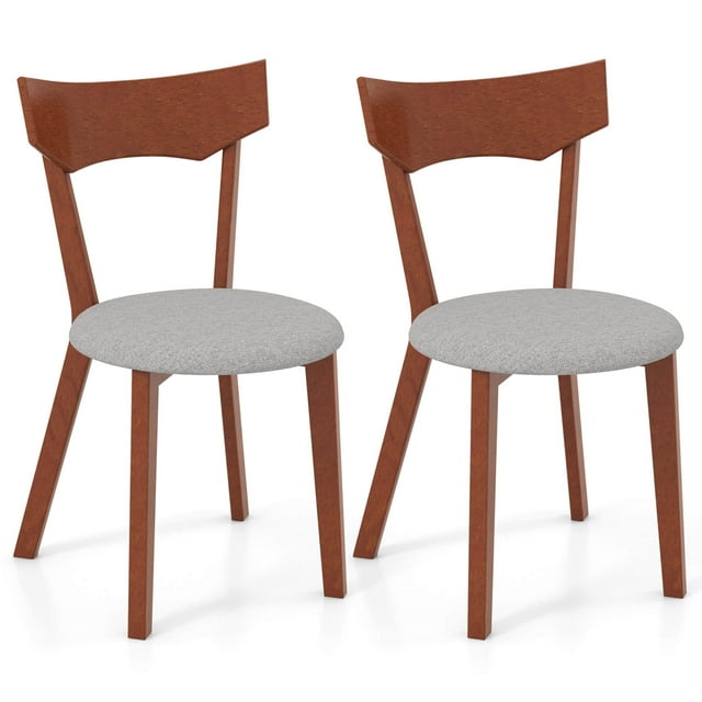 Costway Wooden Armless Dining Chair Set of 2 with Rubber Wood Legs Padded Seat Cushion