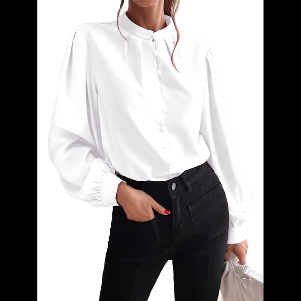 Camisas con Botones para Mujer, Blusas de Otoño para Mujer, Blusas Informales de Negocios para Mujer M