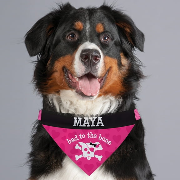 Personalized Bad To The Bone Dog Bandana Collar Cover, Pink