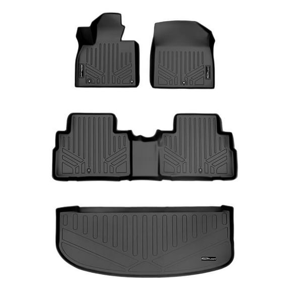 Smartliner SA0417-B0417-E0417 All Weather Custom Fit 2 Row Behind the 3rd Row Floor Mat & Cargo Liner Set with Bench or Bucket Seats with Center Console for 2020-2022 Kia Telluride, Black