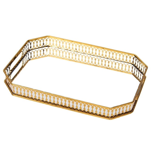 Bandeja de espejo organizadora para el cuidado de la piel, bandeja de Perfume moderna con mango hueco, bandeja de servicio de tocador para loción, dec 35x25CM