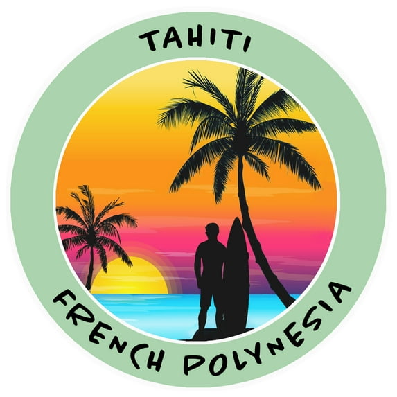 Tahiti, French Polynesia Surfer Sun Decorative Car Truck Decal Window Sticker Vinyl Die-Cut Wildlife Travel Adventure Vacation Tourist Souvenir Ocean Beach Tiki Sealife