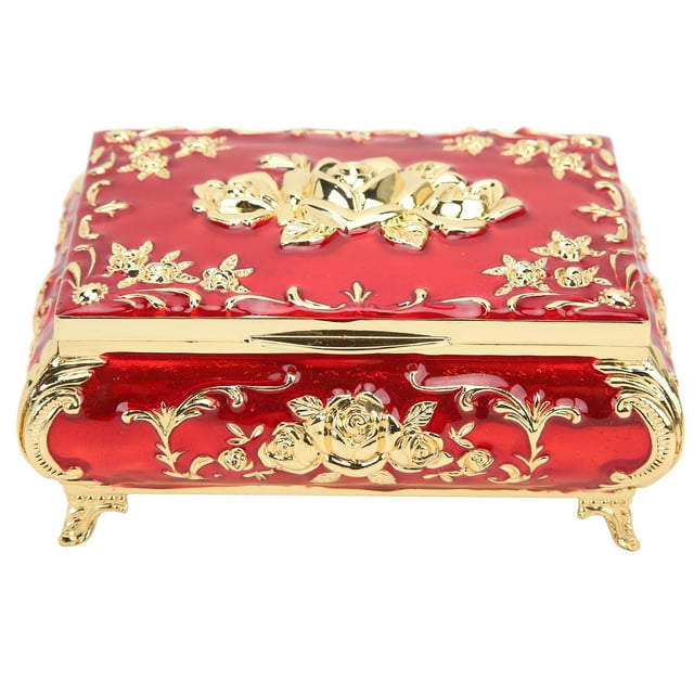 Vintage Jewelry Box, Exquisite Craftsmanship Vintage Jewelry Storage Box For Store Jewelry Gold Red