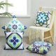 thumbnail image 4 of Juego de 4 fundas de almohada impermeables para exteriores de 18 x 18 pulgadas, fundas florales decorativas bohemias para muebles de patio y porche (18 x 18 pulgadas/45 x 45 cm, azul y verde), 4 of 5