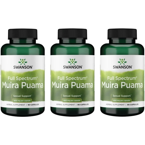 Swanson Muira Puama Root Sexual Health Virility Libido Boost Support Men's Women's Supplement 400 mg 90 Capsules (3 Pack)