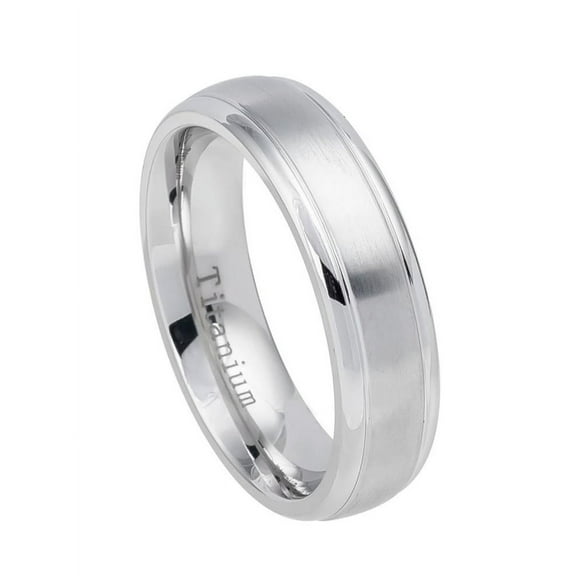 6mm White Titanium Step Edge Domed Brushed Center Wedding Band Ring For Men Or Ladies