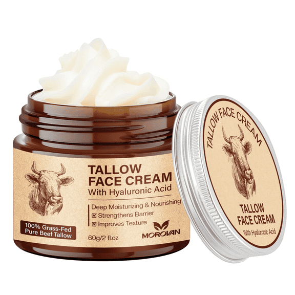 Morovan Face Moisturizer Tallow Cream Hyaluronic Acid Day Night Skin Care Sensitive Skin 2 fl oz