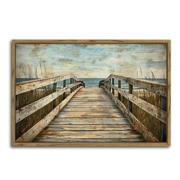 Wooden Boardwalk Beach View Horizontal Canvas Wall Art with Lightweight Foam Frame - Durable and Ready to Hang, Modern Decorative Print for Living Room, Bedroom, Or Office