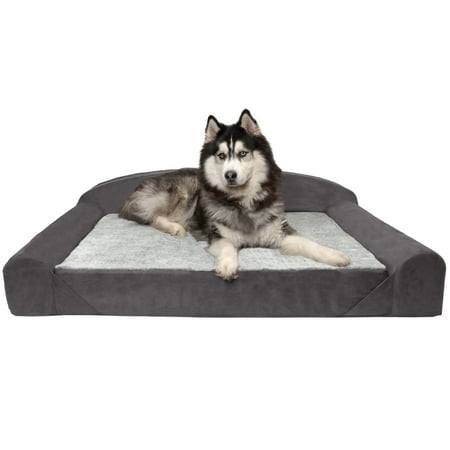 UPC: 0842229114522 | FurHaven Pet Products | Orthopedic Faux Fur & Suede Luxury Edition Sofa Pet Bed for Dogs & Cats – Stone Gray Jumbo