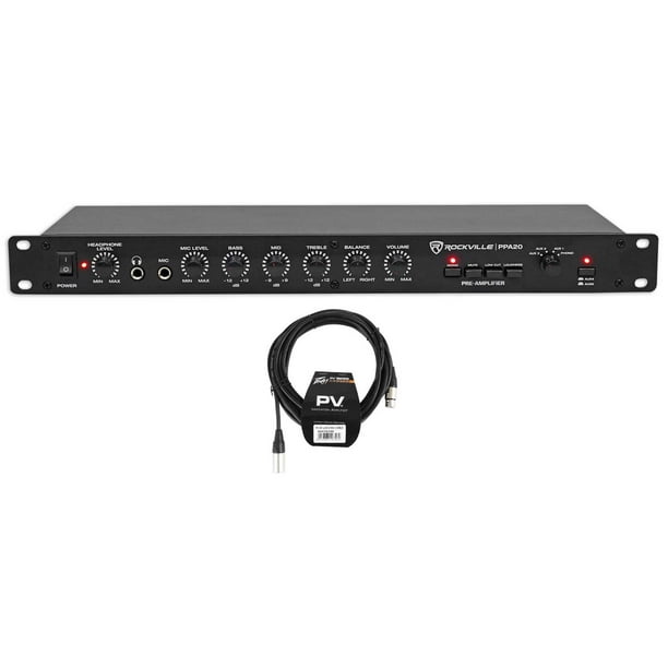Rockville PPA20 Preamp 1U Rack Mount PreAmplifier w/Crossover+EQ+Peavey Cable