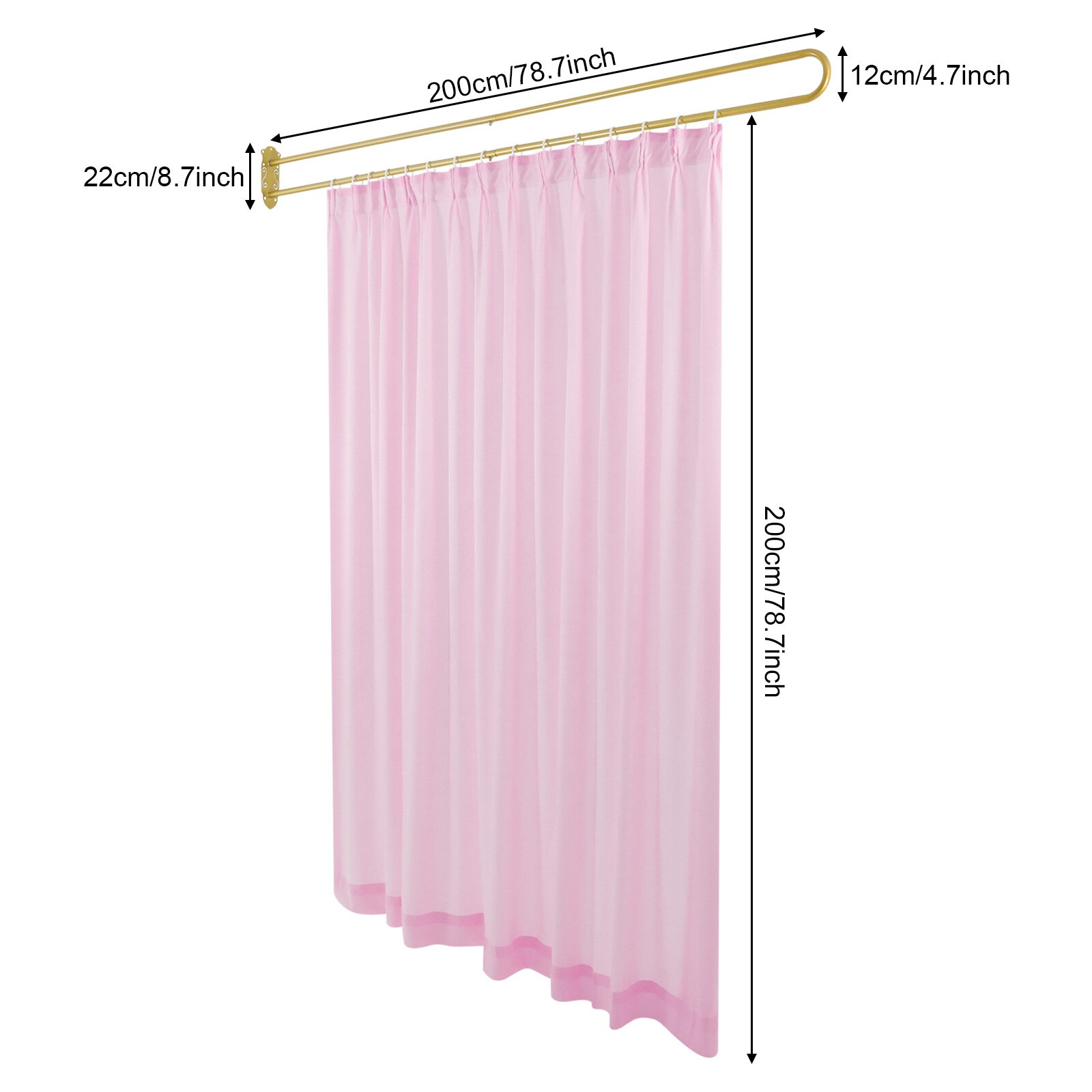 2M Privacy Partition Curtain Metal Support Wall Mounted U-Shape Room Divider for Offices, Conference Rooms, Beauty Salons