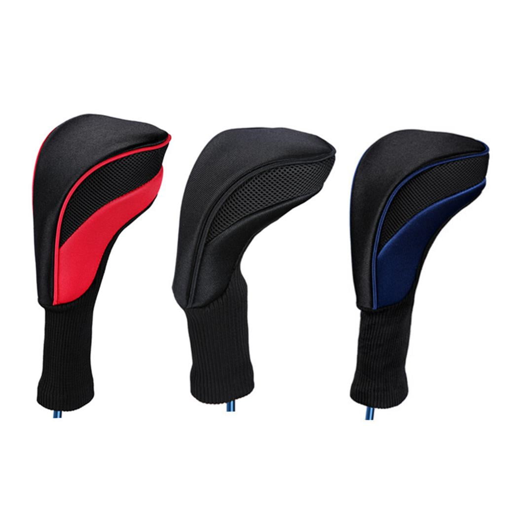 funtasica 3pcs Golf wood top Cover Mesh Long Neck 400cc Driver Headcover Sleeves - Red