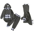 thumbnail image 2 of Baby Dinosaur Outfits 3D Plaid Long Sleeve Hoodie Jogger Pant Sets 2 Piece Fall Winter Baby Boy Girl Clothes (12-18 Months, Gray), 2 of 7
