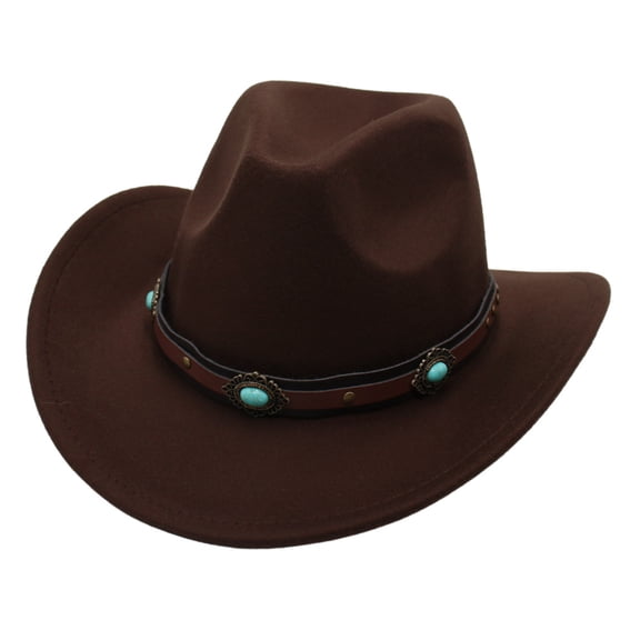 Staki Kids Cowboy Hat for Girls Boys Western Cowgirl Hat with Buckle Belt Unisex Wide Brim Hat Dress Up Costume(Coffee,3-8 Years)