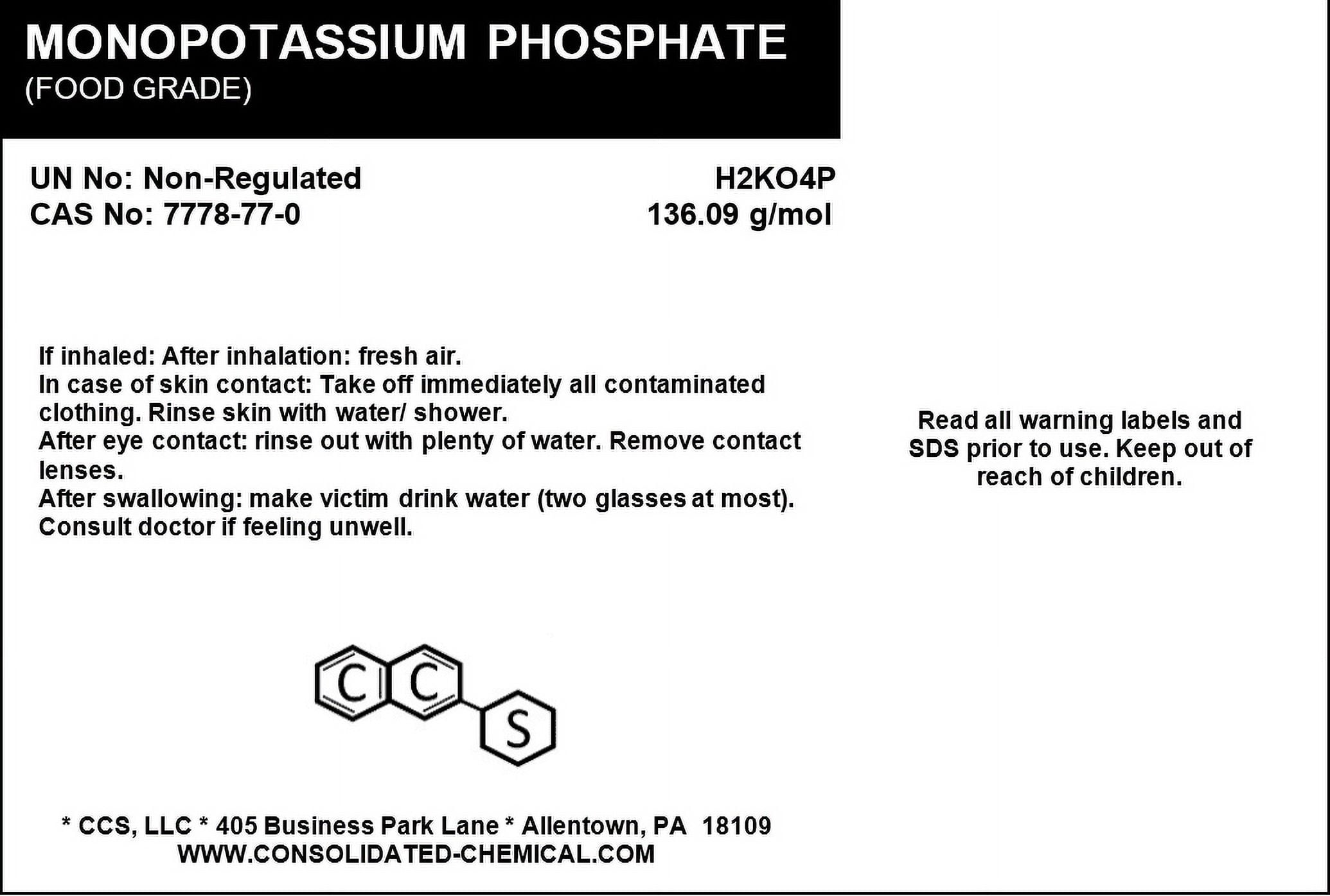 Monopotassium Phosphate (MKP) – Premium Food-Grade & Fertilizer-Grade Water-Soluble Phosphate - 500 Grams (1.1 Lbs)