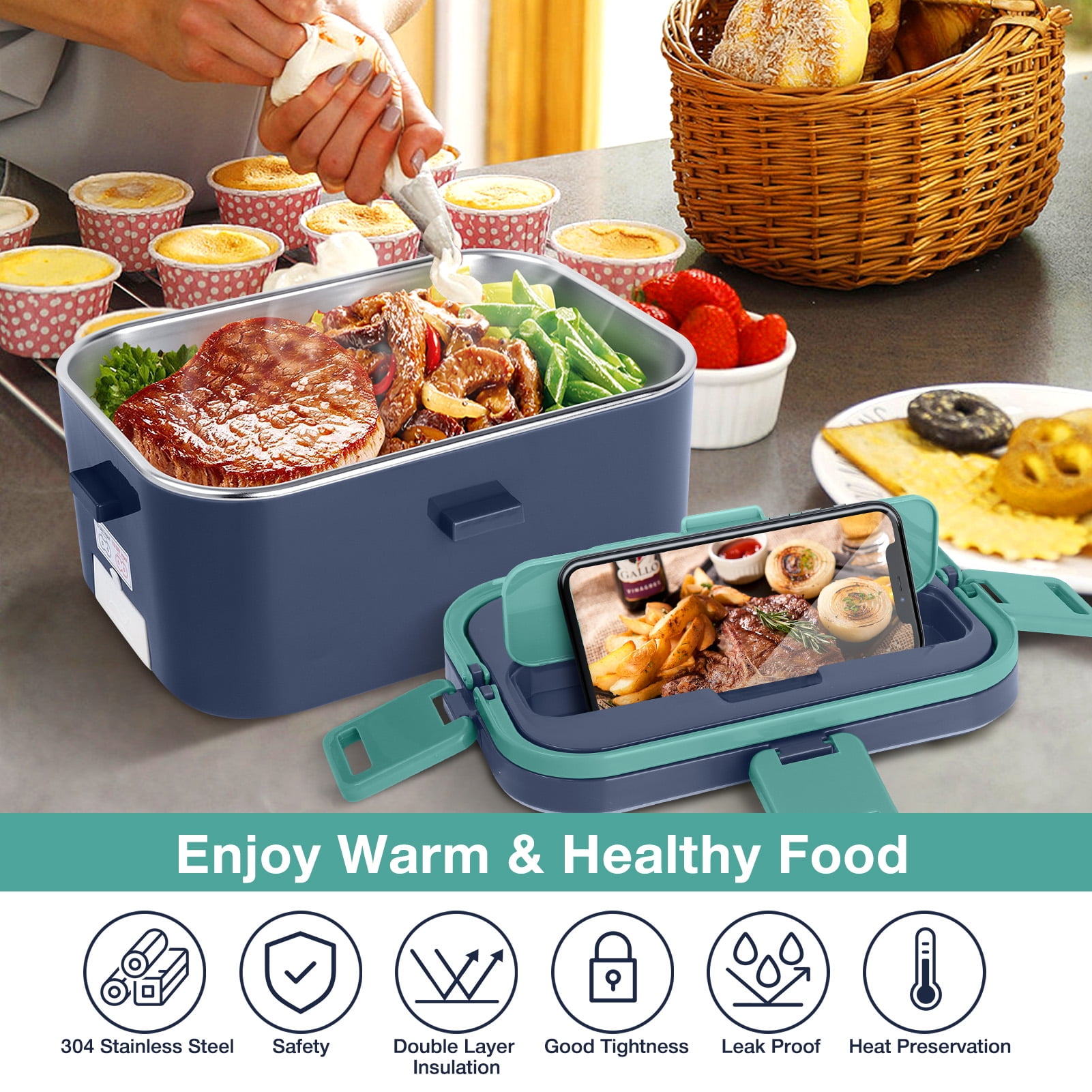Lelinta 12V Portable Car Food Warmer Mini Oven Microwave Self Heating Lunch Bag Electric Food Warmer Lunch Box for Meals Reheating & Raw Food Cooking