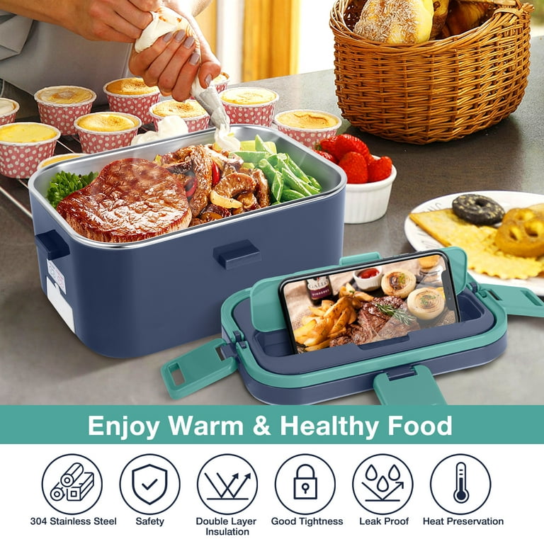 Electric Heating Lunch Box Food Heater Portable Lunch Containers Warming Bento for Home & Office Use 110V Hot Lunch Box (Blue), Adult Unisex, Size