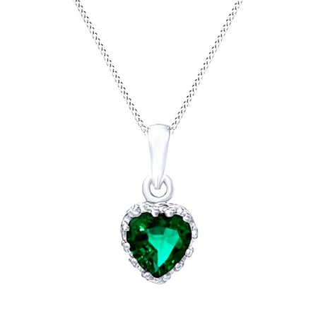- Heart Shape Simulated Green Emerald CZ Crown Pendant Necklace In 14K Gold Over Sterling Silver