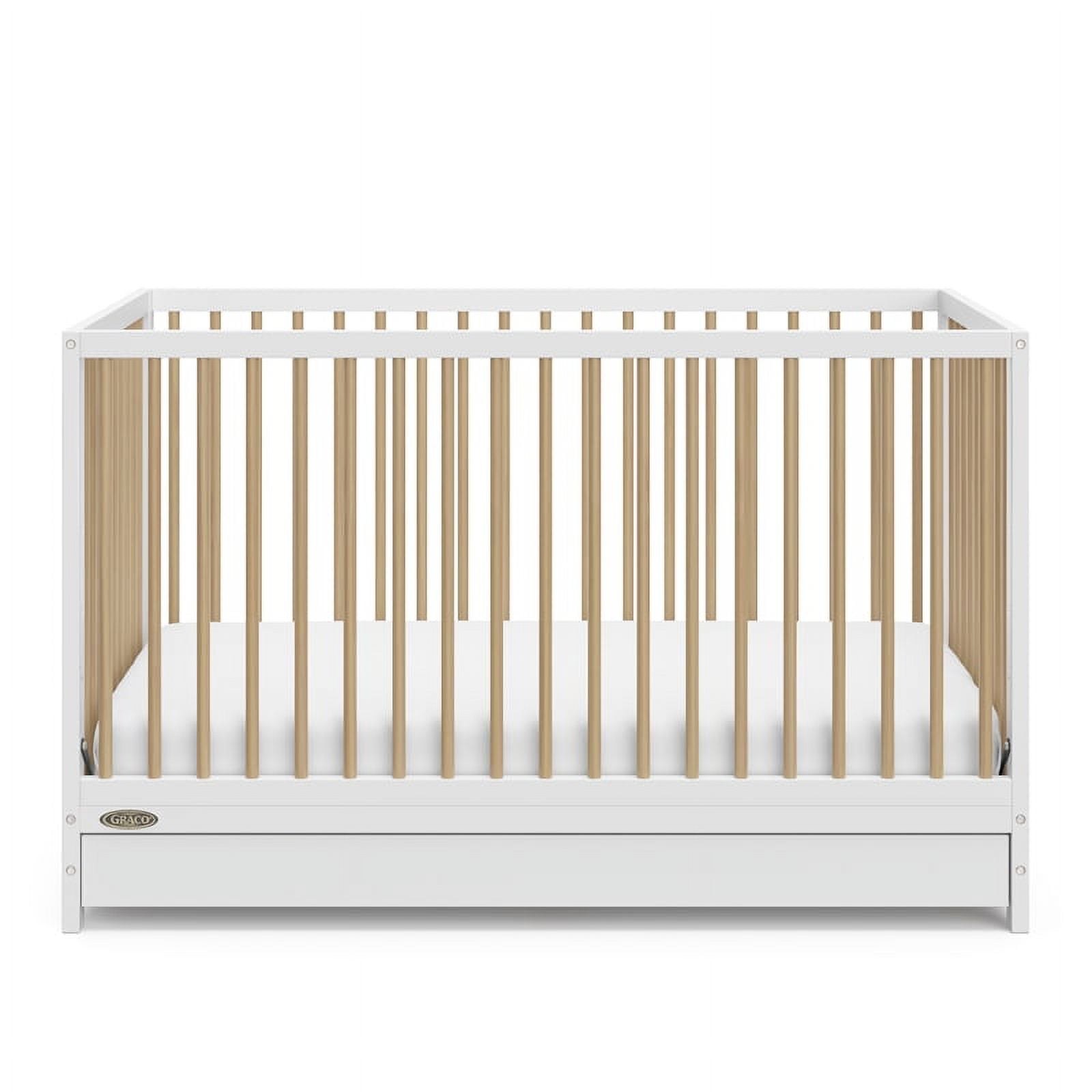 Graco Teddi 5-in-1 Convertible Baby Crib with Drawer, White with Driftwood