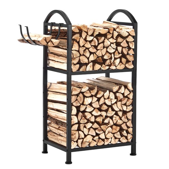 Estante para leña ZEXVIDA para exteriores e interiores con ganchos para madera de 40 cm