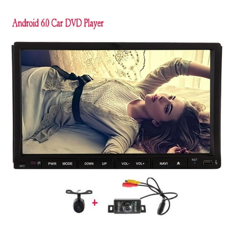 Pure Android 6.0 Quad Core Double 2 din Car DVD Player Auto Stereo System GPS Navigation 7'' Touch Screen Auto Radio Audio Receiver Bluetooth Mirrorlink Built-in WiFi 1080P + Front & backup
