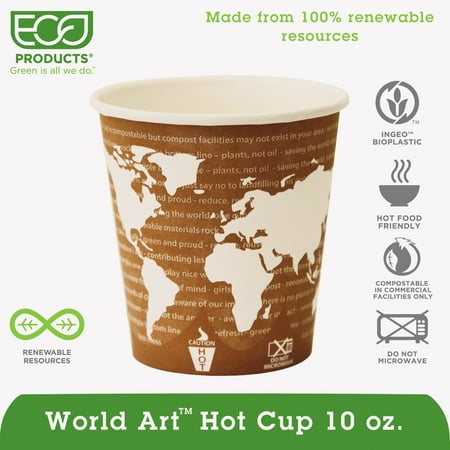 Eco-Products World Art Renewable & Compostable Hot Cups Convenience Pack - 10 oz, 50/PK