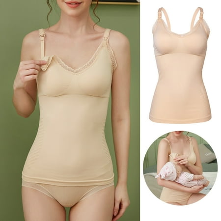 

HWRETIE Bras for Women Plus Size Clearance Women s Maternity Nursing Tank Top Sleeveless Comfy Breastfeeding Clothes Rollbacks Beige L