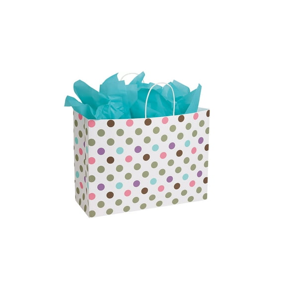 Large Playful Polkadot Paper Shopping Bags - 16”L x 6”D x 12 ½”H - Case of 100- Colorful Paper Bags with Handles - Multiuse Paper Bags for Retail and Gift Packaging - Durable and Eco-Friendly