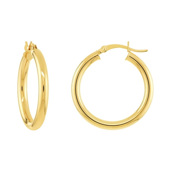 Honey Crush Real 14K Yellow Gold Polished Hoop Earrings (3mm, 25mm)