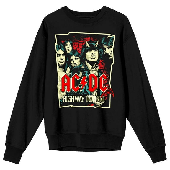 ACDC Highway To Hell Crew Neck Long Sleeve Black Unisex Adult Tee-Small