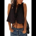thumbnail image 2 of Chaleco con Lazo Frontal para Mujer, Camiseta Sin Mangas con Bordado Floral Y2K, Cuello en V, Top Corto, Lindas Camisetas para Salir. Negro L, 2 of 8