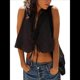 thumbnail image 2 of Chaleco con Lazo Frontal para Mujer, Camiseta Sin Mangas con Bordado Floral Y2K, Cuello en V, Top Corto, Lindas Camisetas para Salir. Negro M, 2 of 8