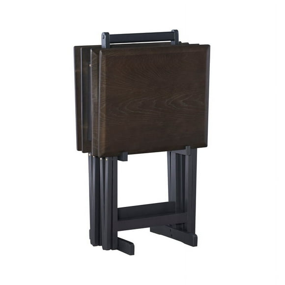 Riverbay Furniture 5-Piece Wood Folding Tray Table Set with Stand in Gray/Brown