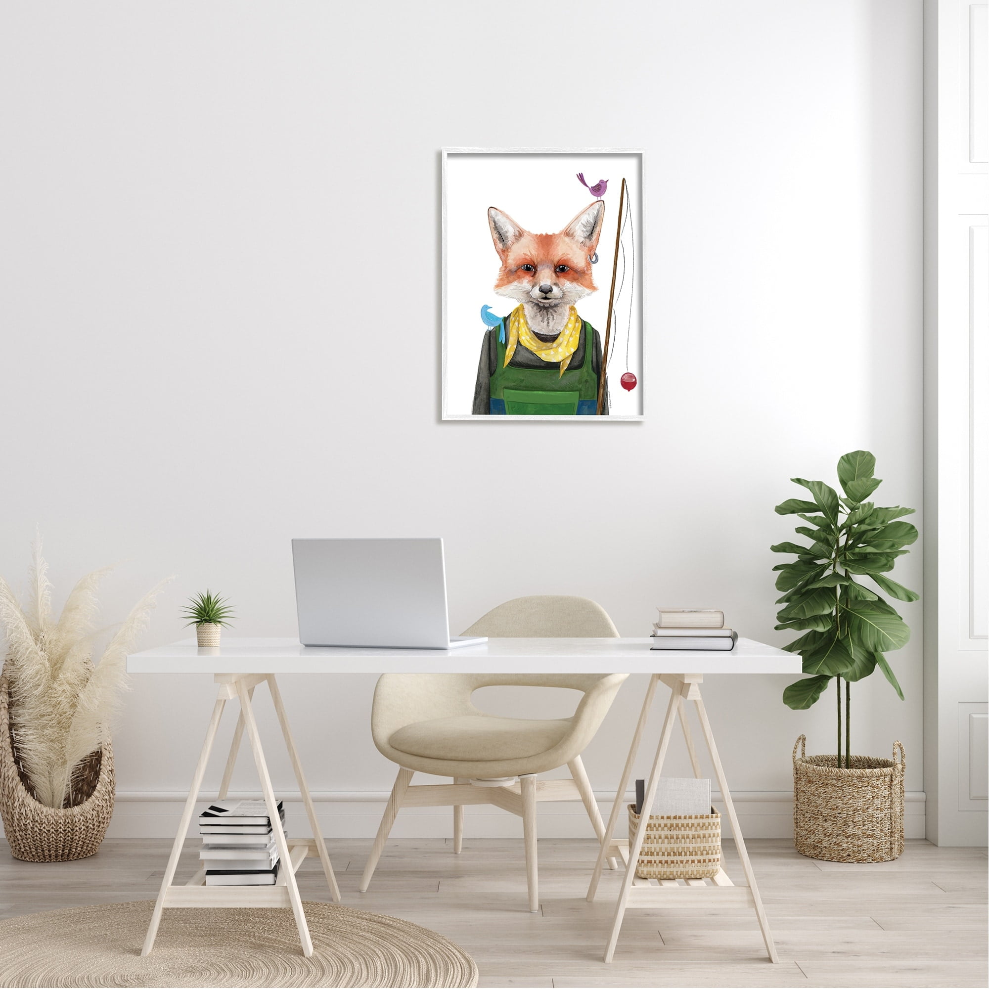 Stupell Industries Fisherman Camper Red Fox Birds Fishing Pole Framed Wall Art, 24 x 30, Design by Rachel Nieman