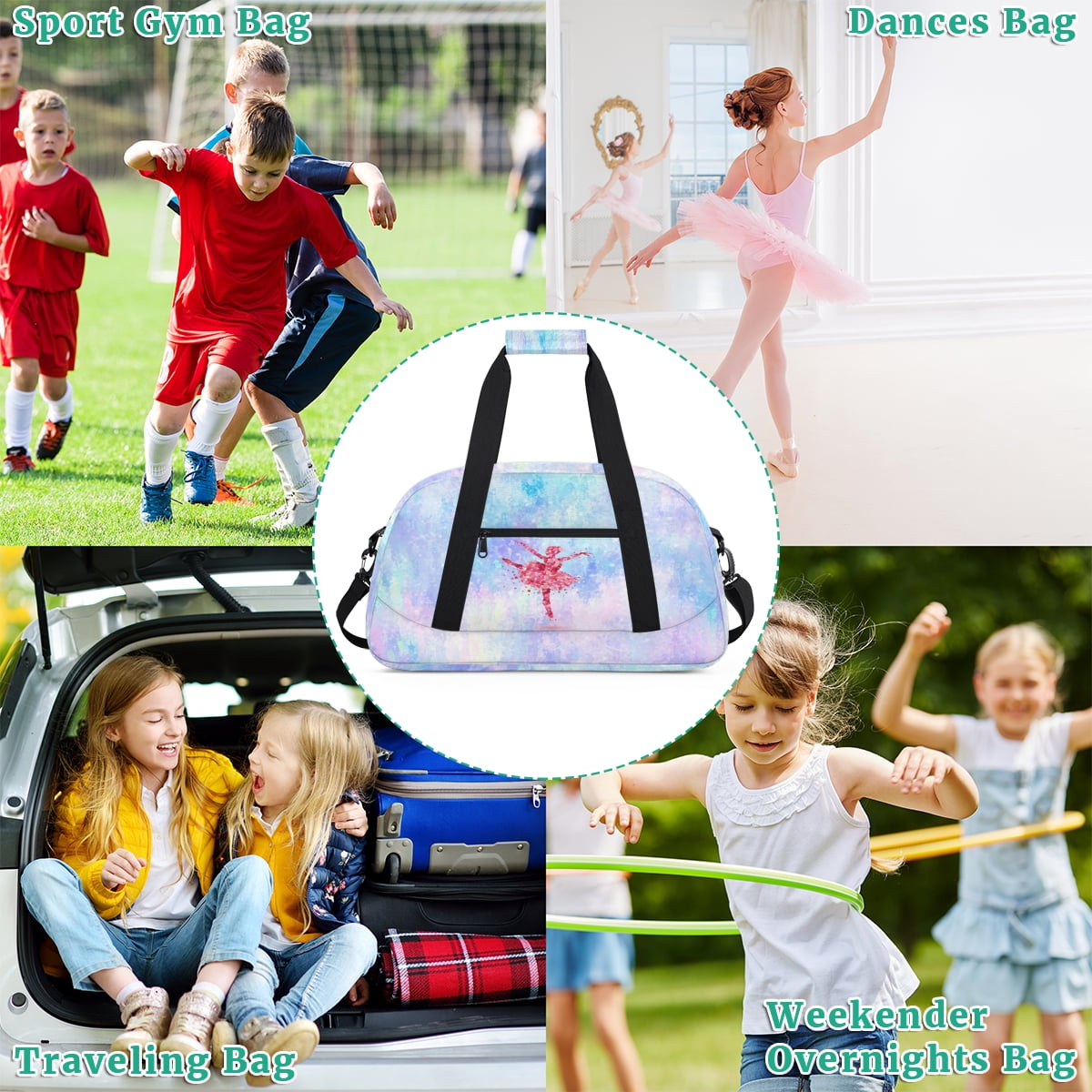 Qzjjjmy Dance Gymnastics Bag for Girls Kids Sports Duffle Bag Ballet Bag Travel Bag