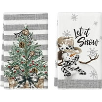 SOME THING Xmas Tree Snowman Winter Kitchen Towels Dish Towels, 18x26 Inch Holiday Let It Snow Christmas Decoration Hand Towels Set of 2