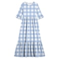 thumbnail image 4 of LJEFF Girls Dress with Pocket, Plaid Flowy Tiered Skirt 3/4 sleeves Crew Neck Casual Dresses for Kids Light Blue Size 6 Years, 4 of 7
