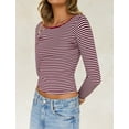thumbnail image 7 of IWEMEK Women Fall Tops Red Striped Long Sleeve Shirts Round Neck Casual T-Shirts Drawstring Size S, 7 of 7