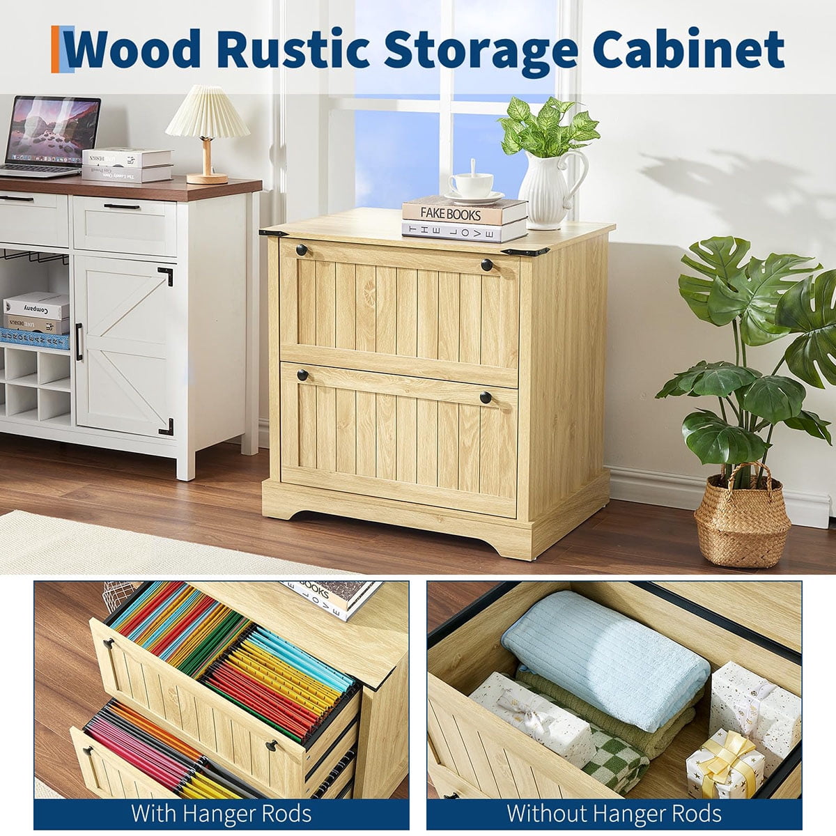 Ataucjin Farmhouse File Cabinets with 2 Drawers,30" File Cabinets with Hanging File Folders for A4/Letter/Legal Size Documents,Rustic Storage Cabinet Storage Printer Stand for Home Office, Living Room